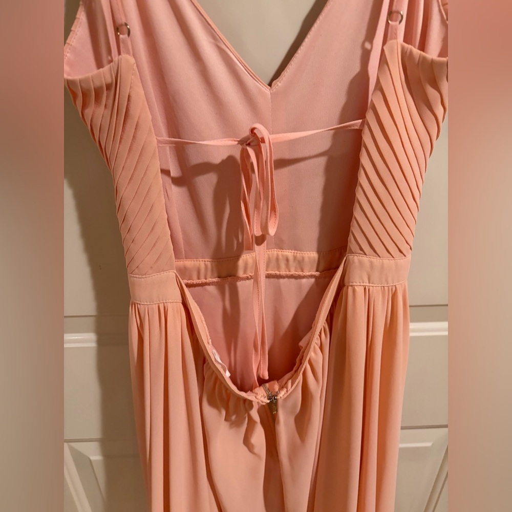 Soieblu Blush Pink Chiffon Maxi Dress Open Back Size Large Formal Bridesmaid - Picture 3 of 4